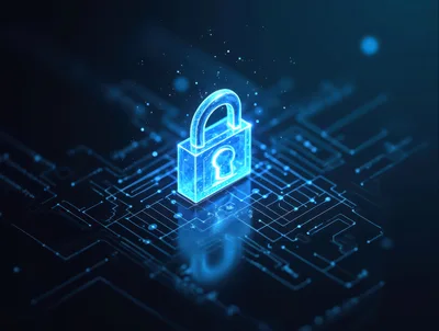Digital Security Padlock On Circuit Board Background