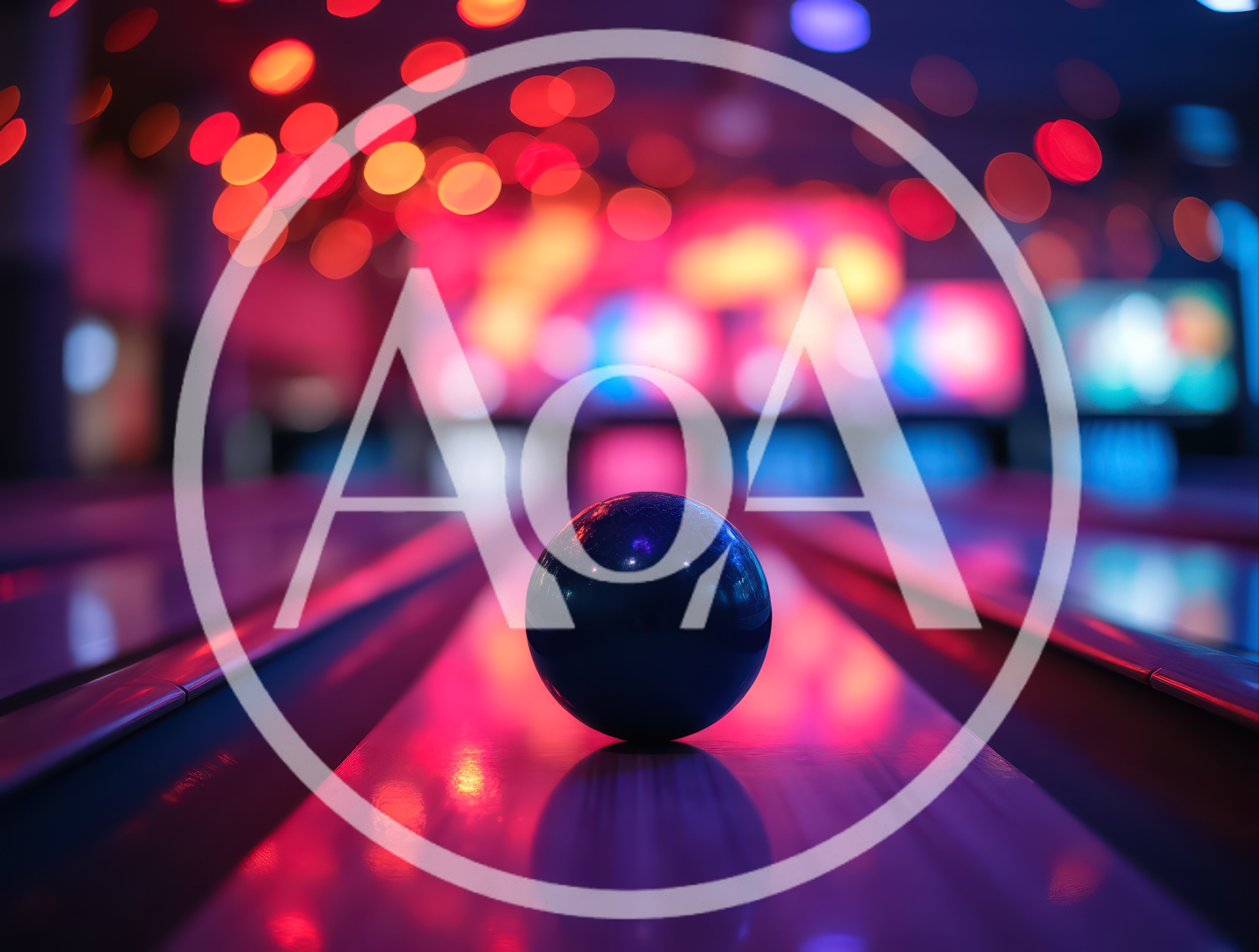 Dark Bowling Ball Resting on a Neon Lit Lane