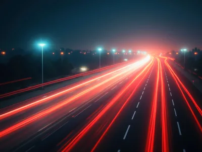 Long Exposure Light Trails On A Busy Highway