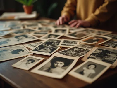 Person Sorting Through Vintage Black And White Photographs