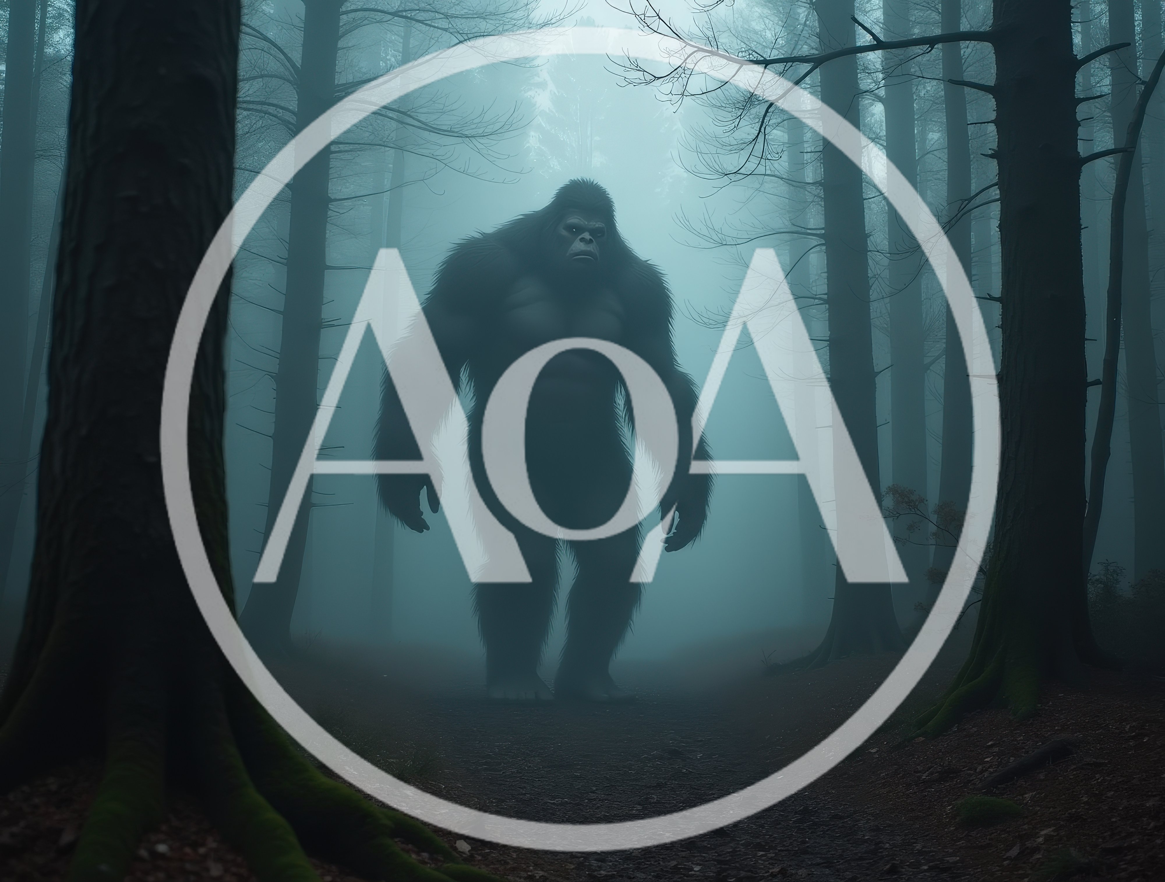 Bigfoot Standing In A Misty Dark Forest