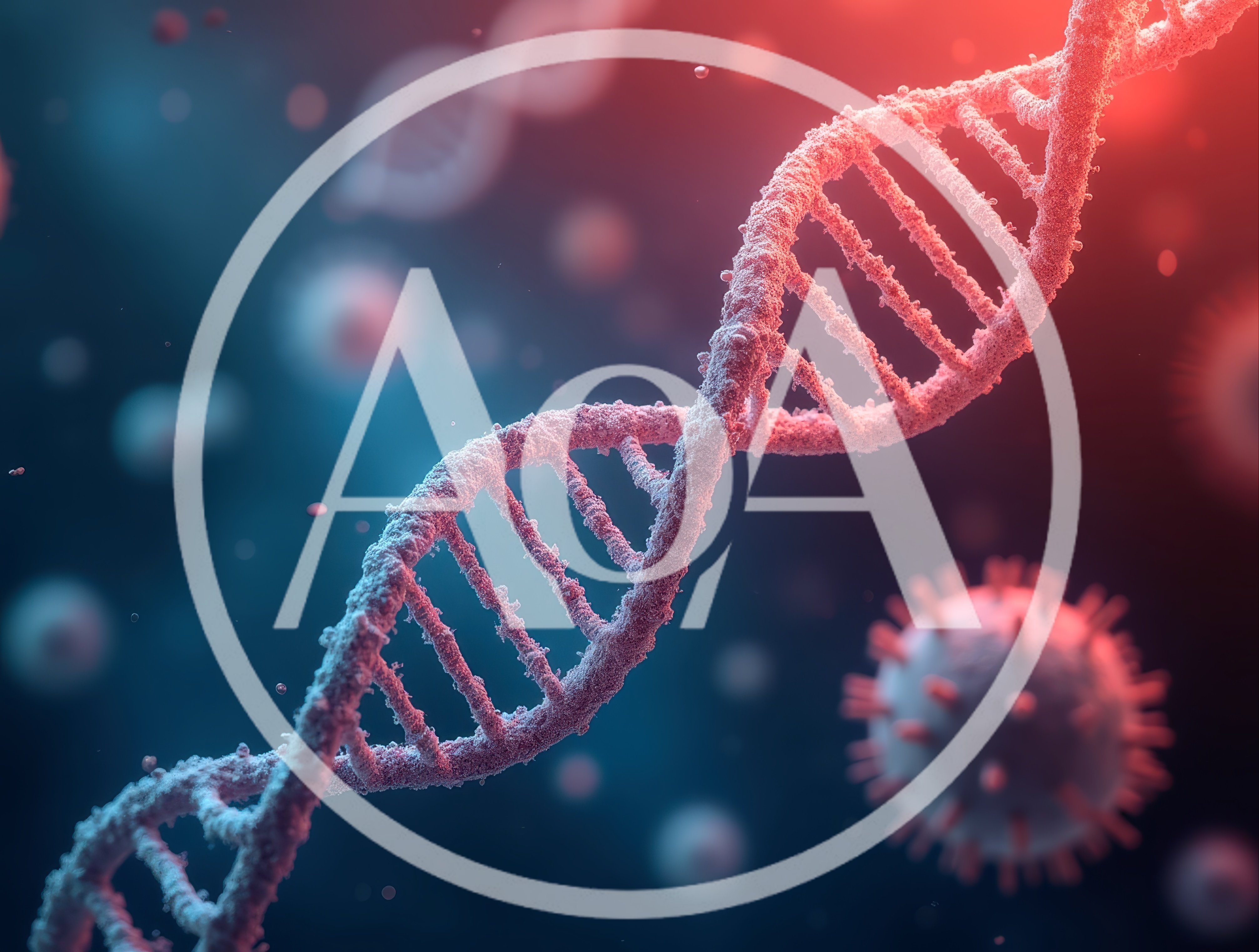 3D Rendered DNA Helix Strand With Viral Particles