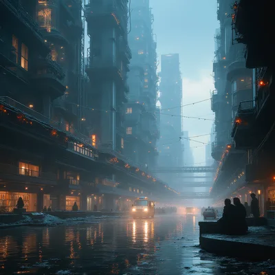 Futuristic Cyberpunk City Street With Foggy Atmosphere