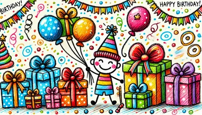 Hand Drawn Birthday Celebration Illustration With Gifts And Balloons