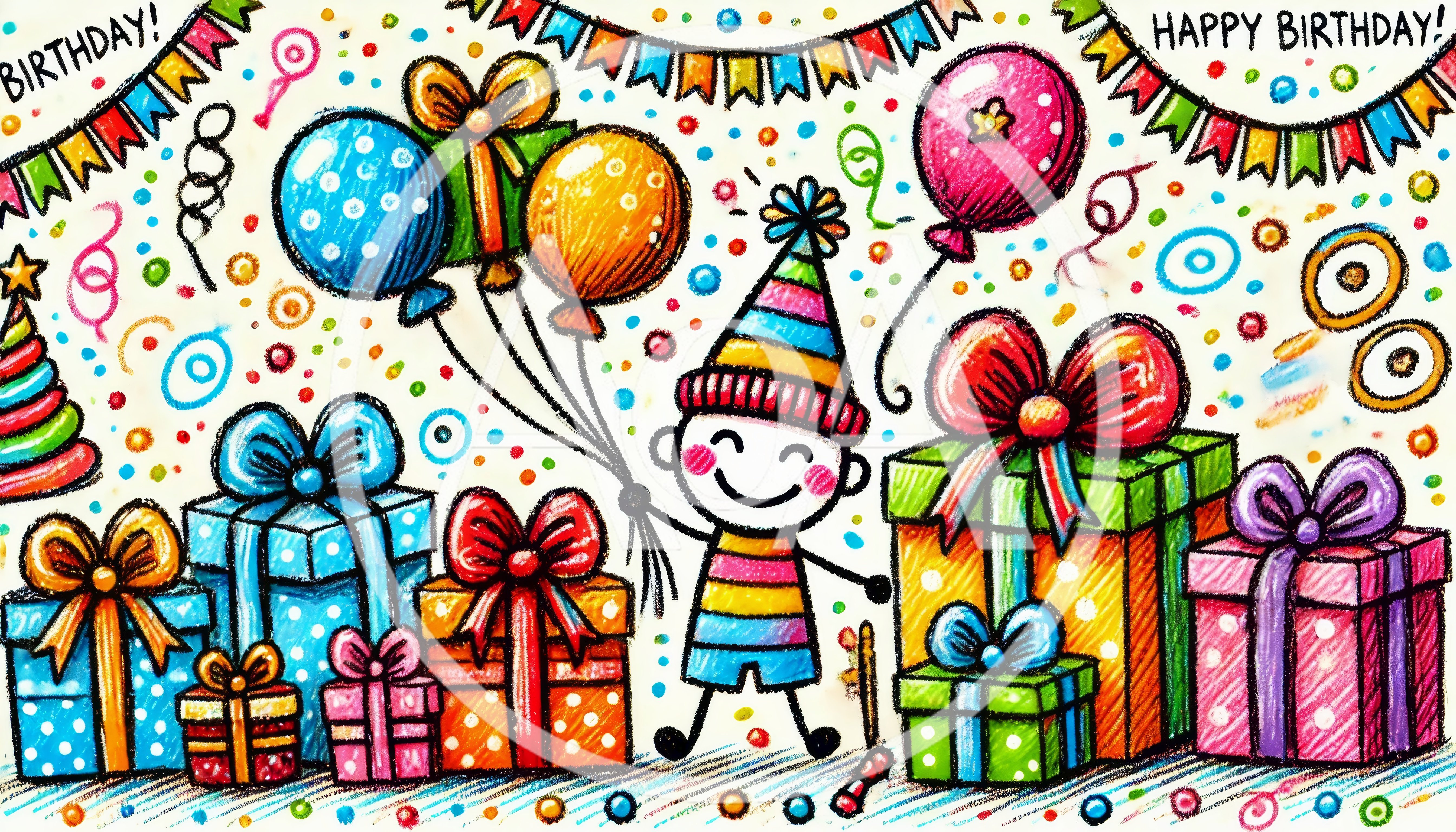 Hand Drawn Birthday Celebration Illustration With Gifts And Balloons
