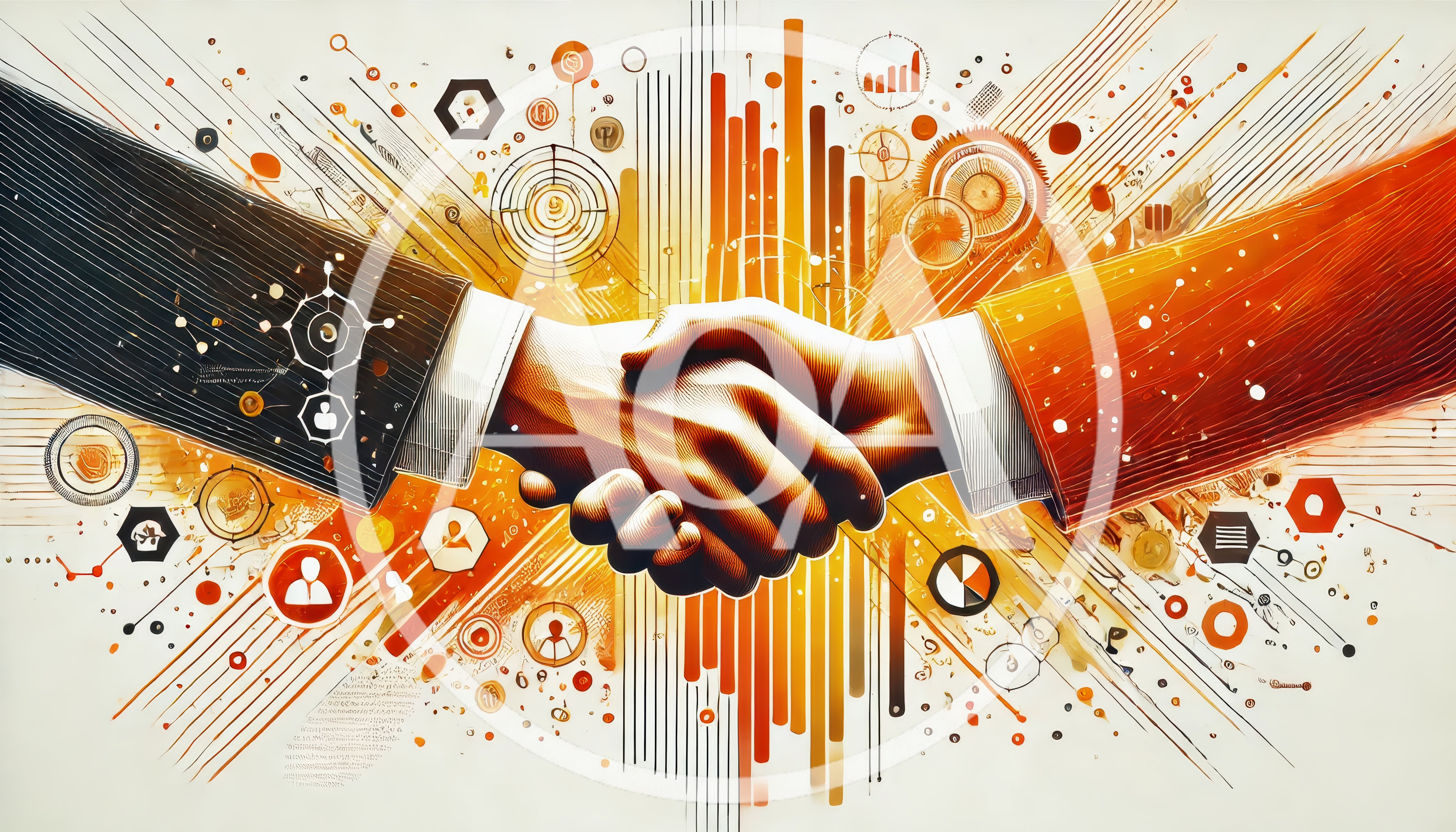 Business Handshake With Digital Data Visualization Elements