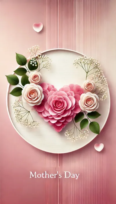 Mother's Day Greeting Card With Heart Shaped Rose Arrangement