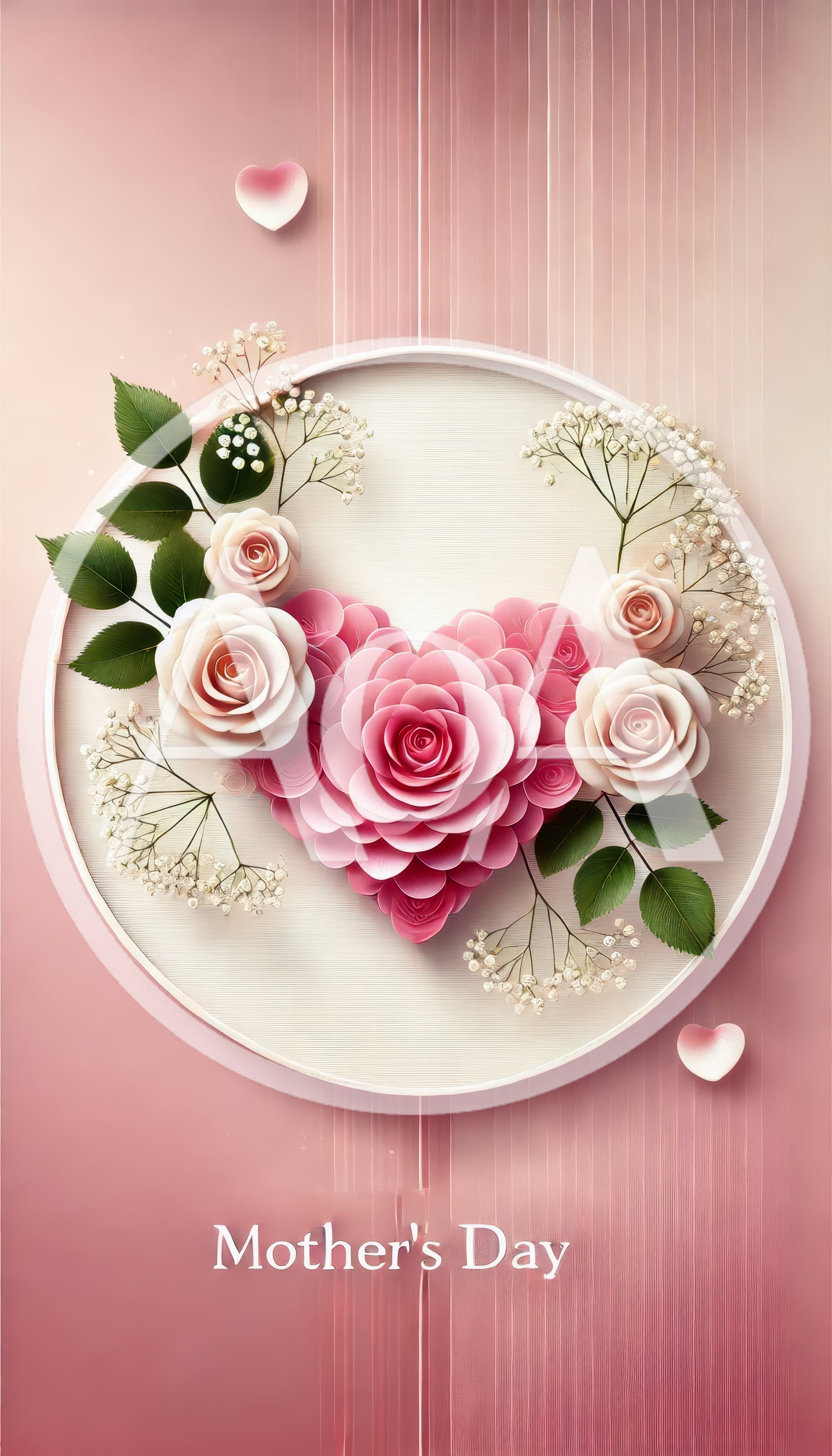 Mother's Day Greeting Card With Heart Shaped Rose Arrangement