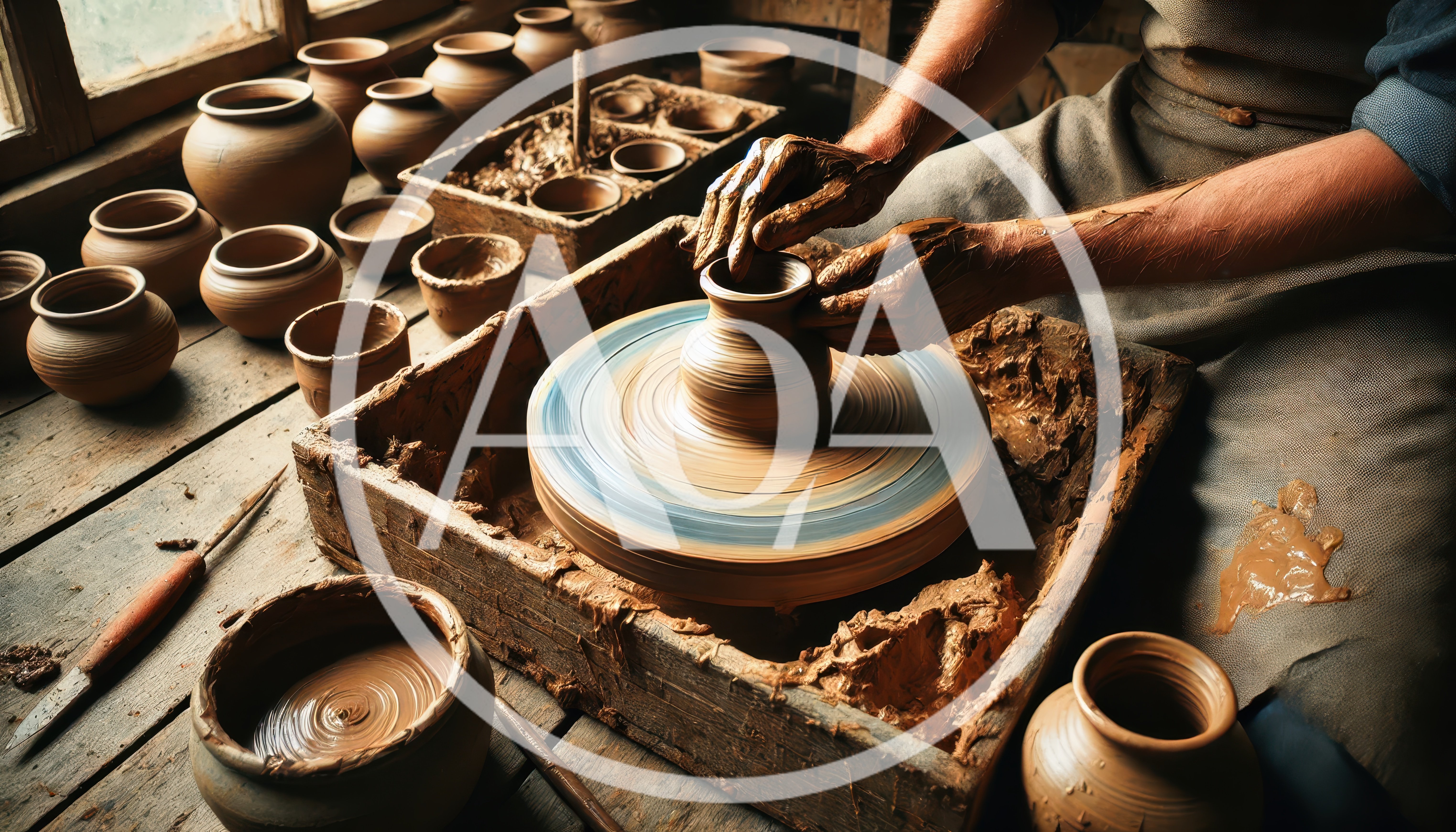 Potter Shaping Clay Vessel On A Spinning Wheel