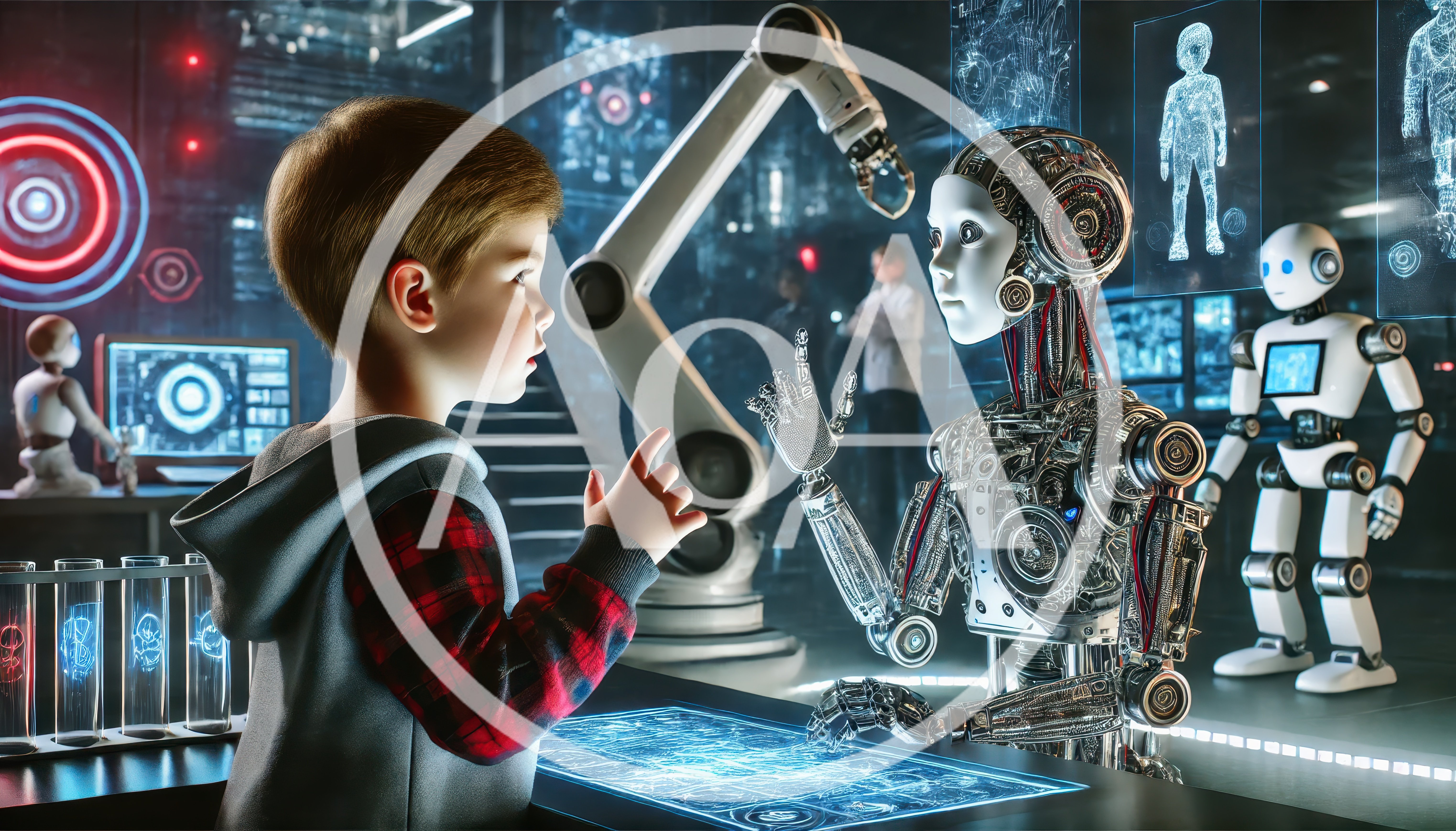 Young Boy Interacting With Advanced Humanoid Robot