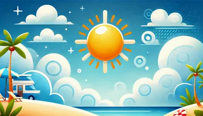 Stylized Summer Beach Scene With Sun And Palm Trees