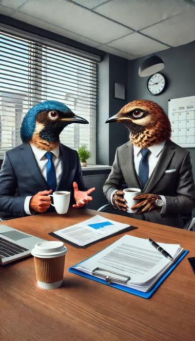 Anthropomorphic Birds In Business Suits Having A Meeting