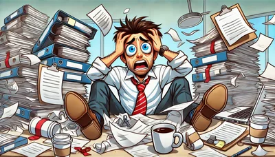 Stressed Office Worker Overwhelmed By Paperwork