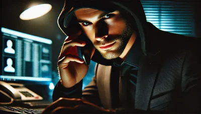 Cyber Criminal In Hoodie Making A Phone Call