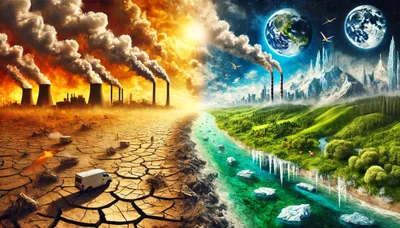 Conceptual Split View Of Climate Change And Environmental Restoration