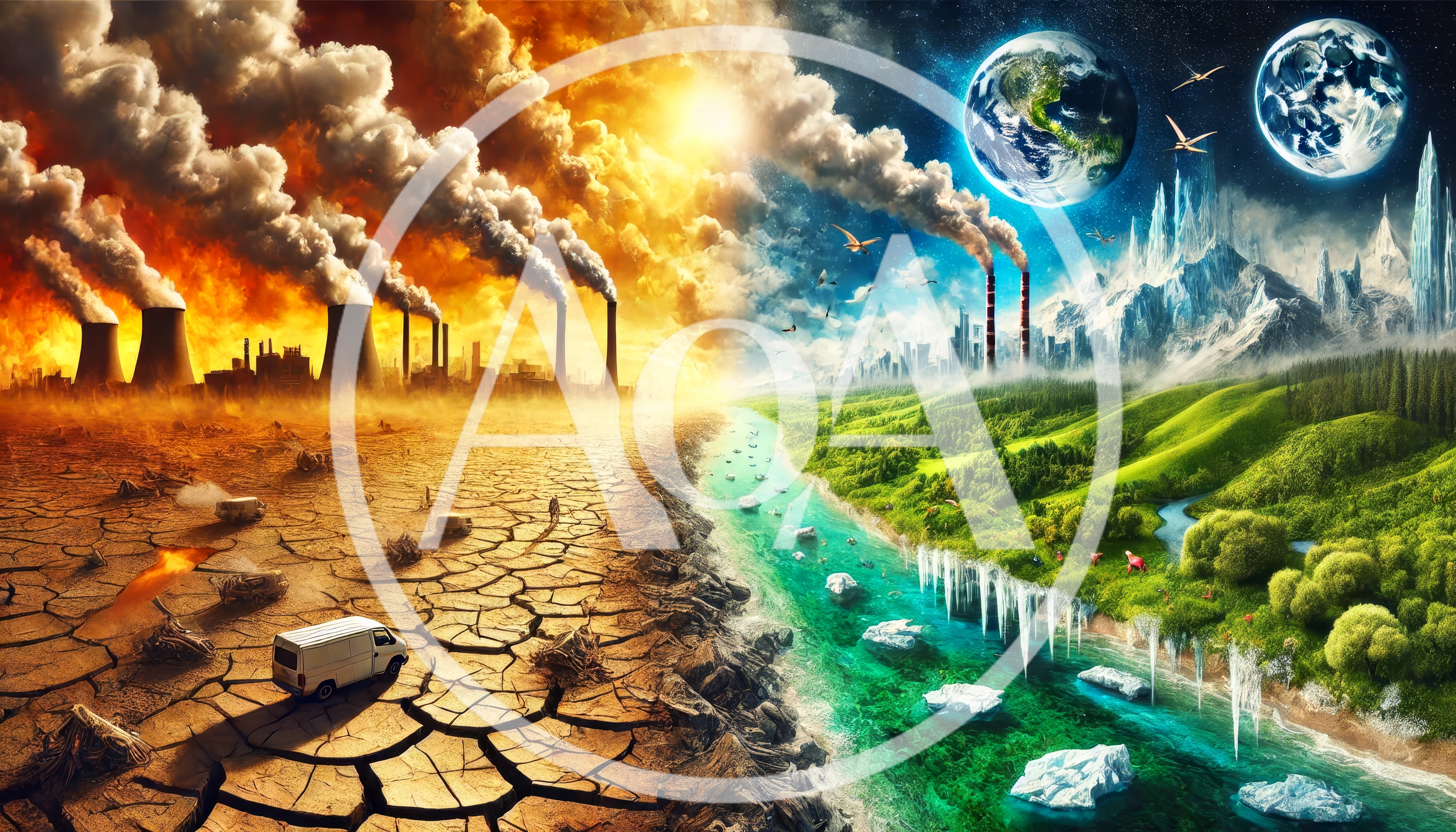 Conceptual Split View Of Climate Change And Environmental Restoration
