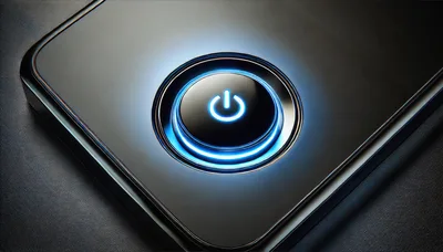 Glowing Blue Power Button On Sleek Metallic Surface