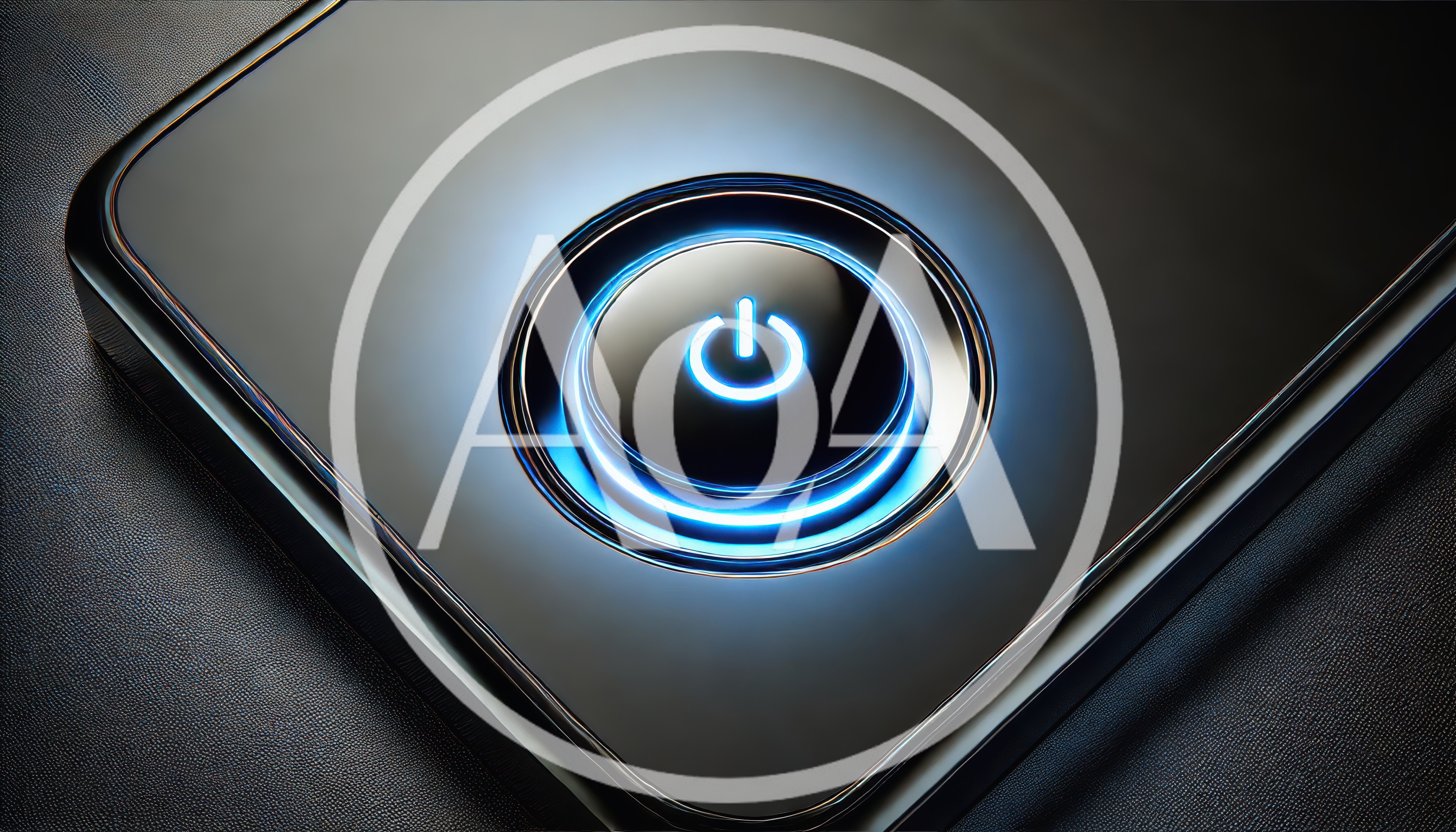Glowing Blue Power Button On Sleek Metallic Surface