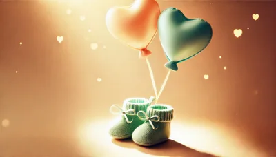 Baby Booties With Heart Balloons