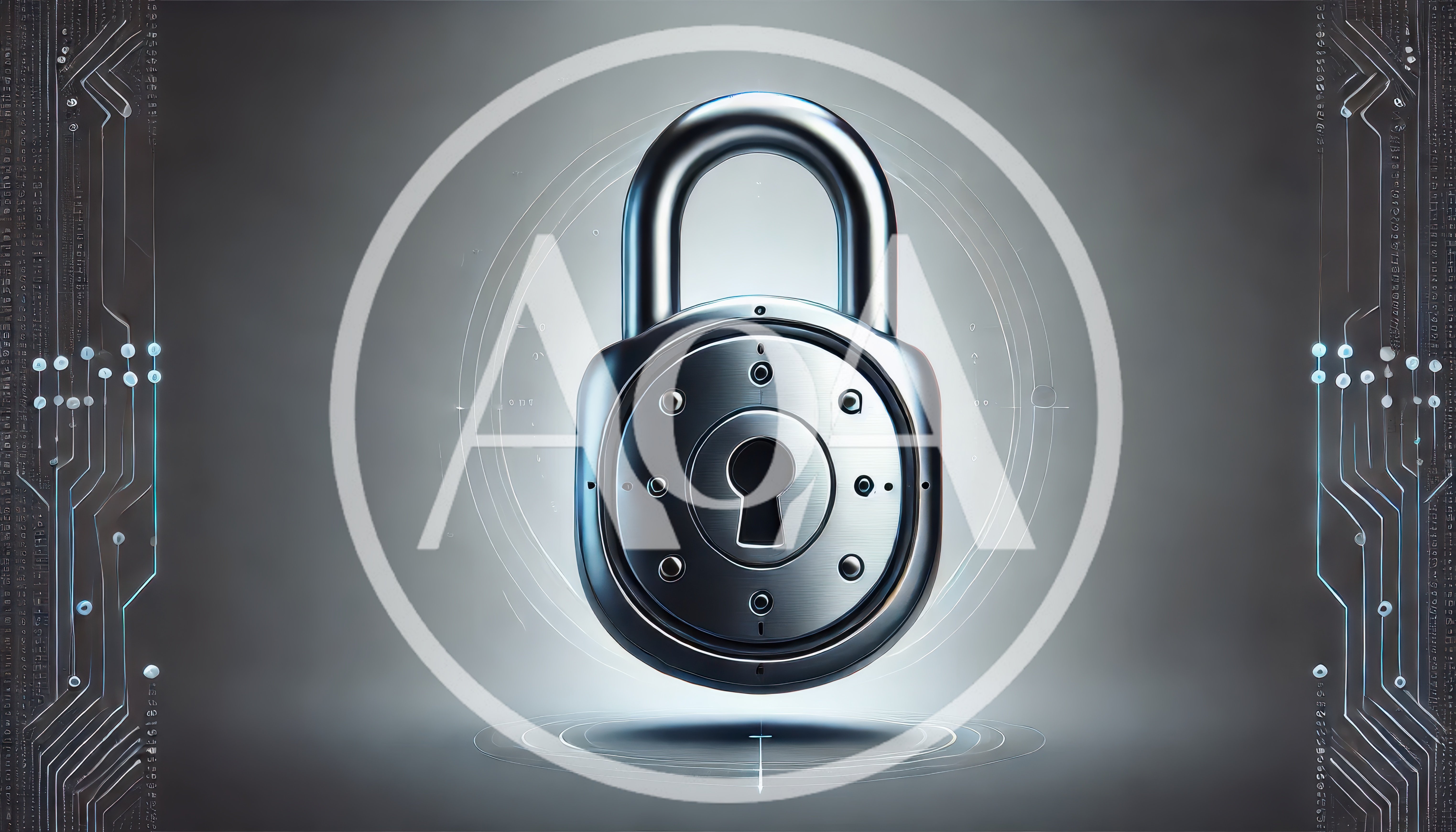 Digital Security Padlock With Circuit Board Background