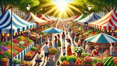 Bustling Outdoor Farmers Market With Fresh Produce