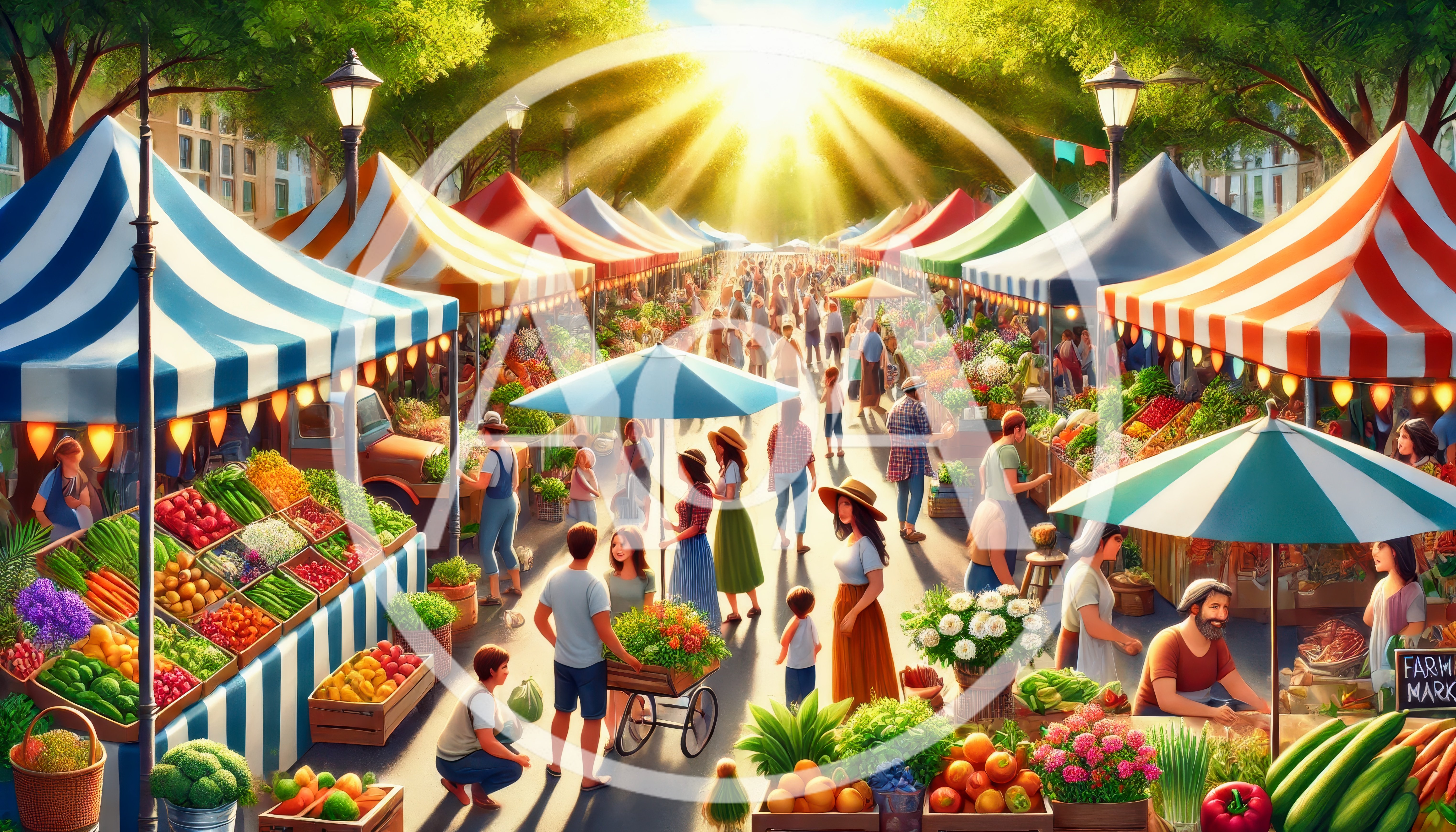 Bustling Outdoor Farmers Market With Fresh Produce