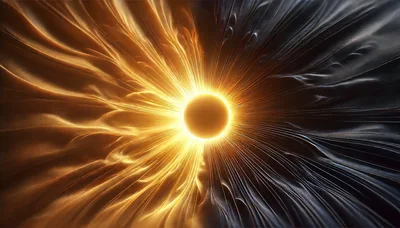 Abstract Golden Light Burst With Dark Flowing Fabric