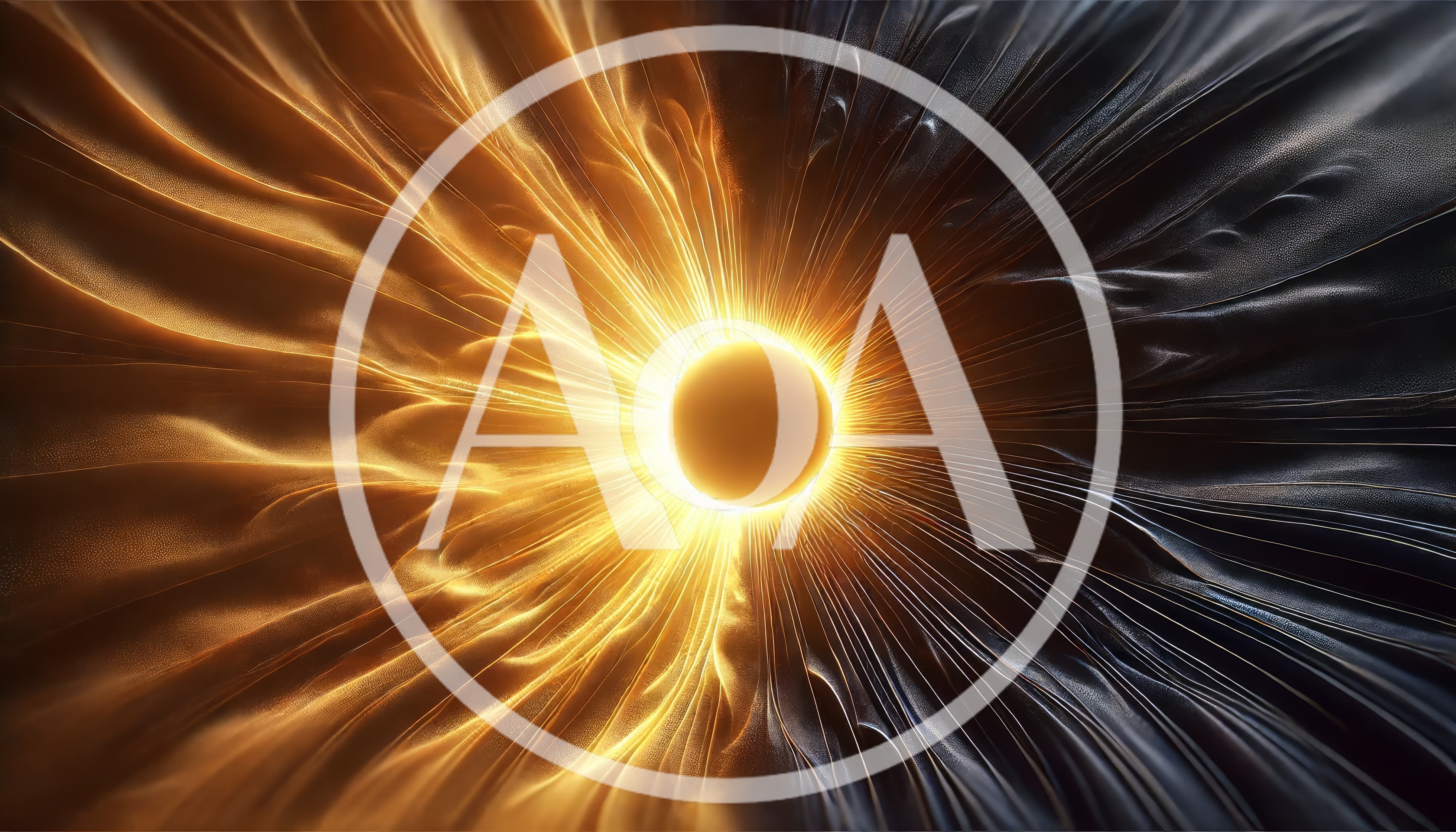 Abstract Golden Light Burst With Dark Flowing Fabric