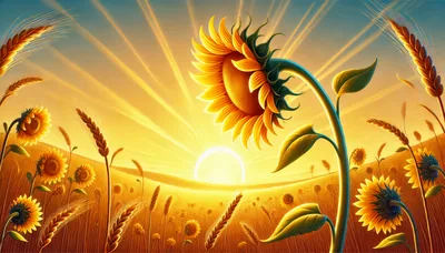 Golden Sunflower Field Under Radiant Sunrise
