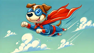 Cartoon Superhero Dog Flying Through The Sky