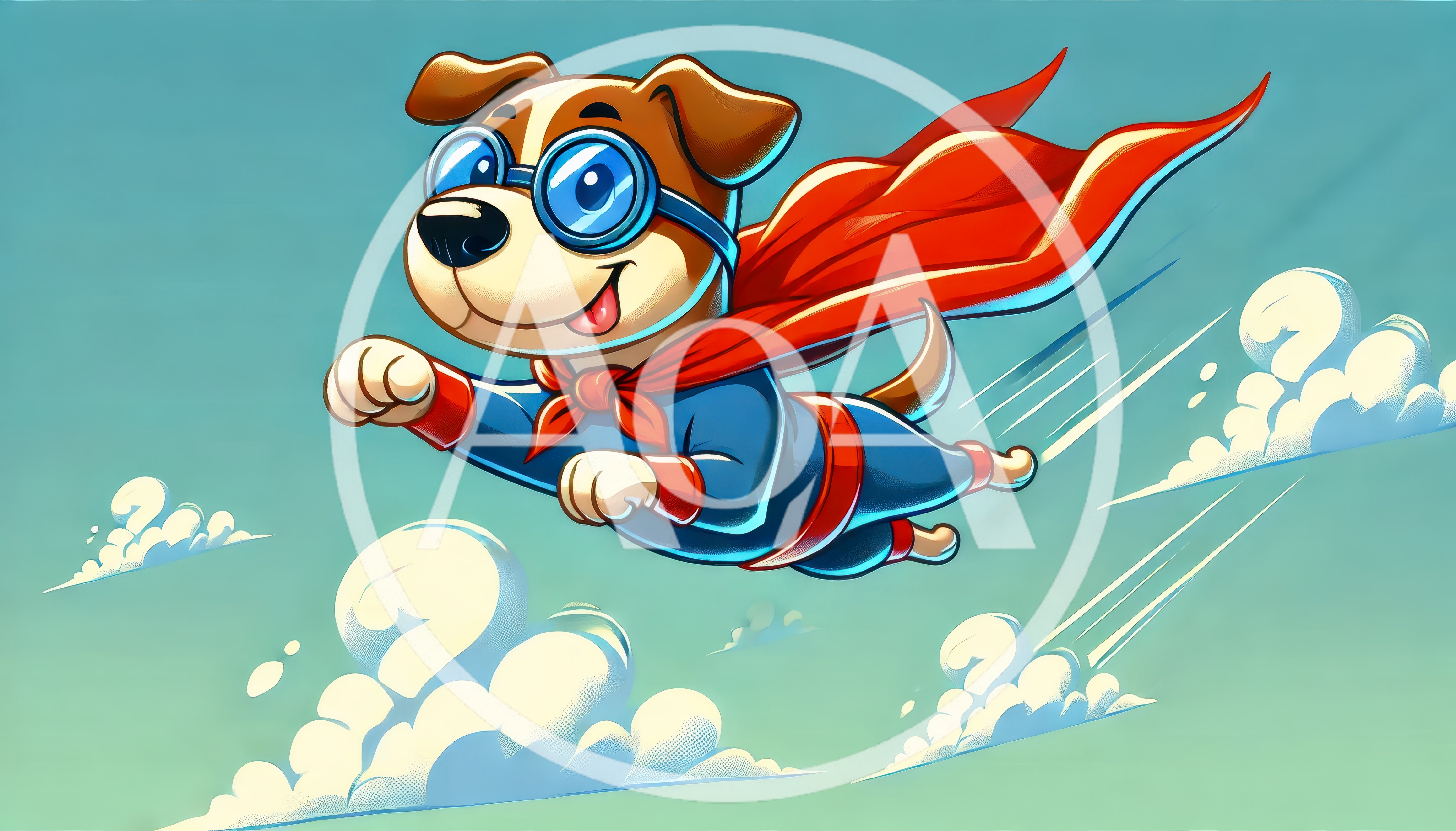 Cartoon Superhero Dog Flying Through The Sky