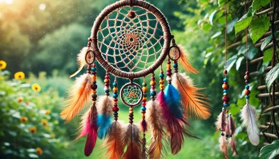 Dreamcatcher Hanging Outdoors in a Lush Garden