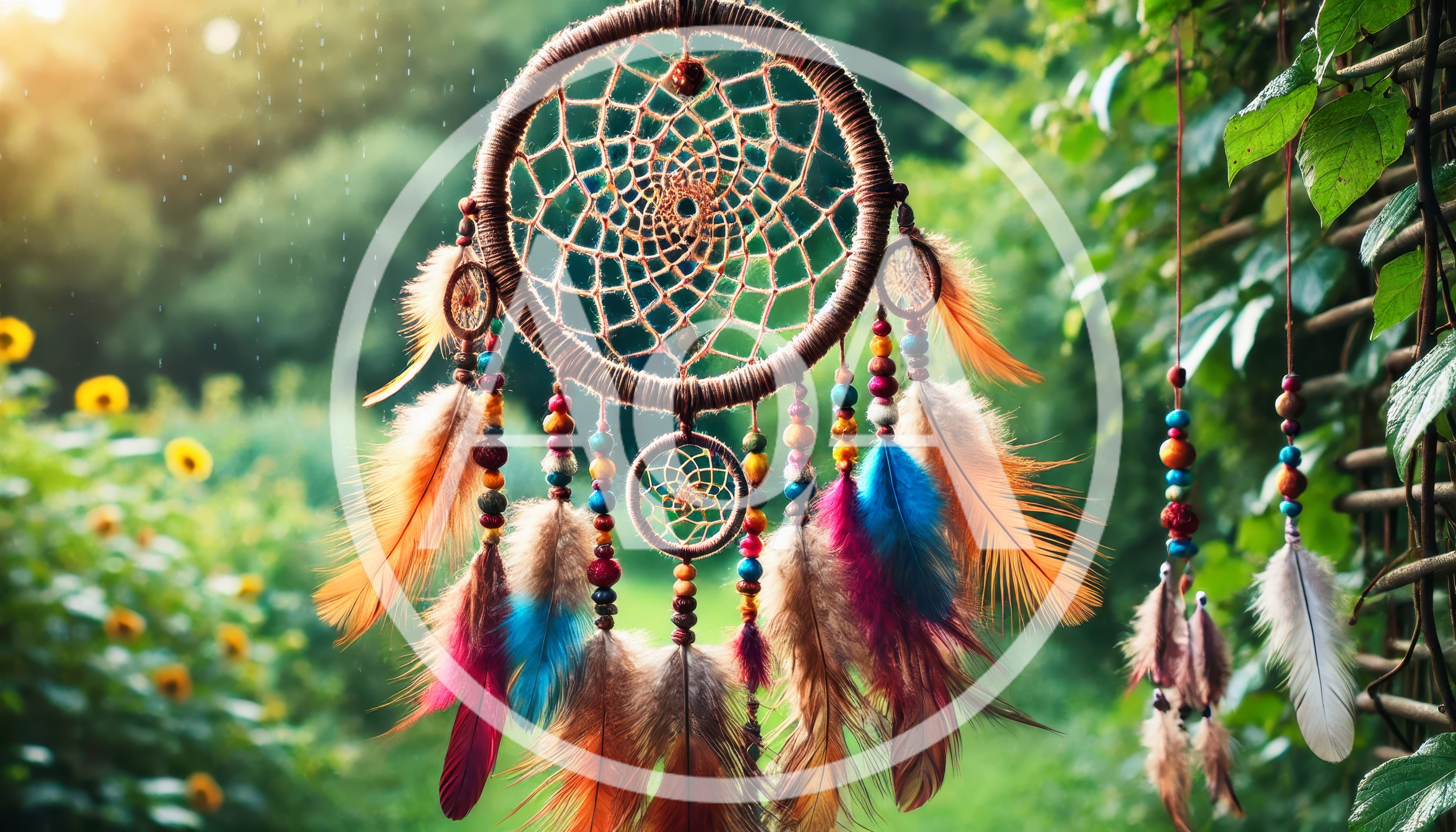 Dreamcatcher Hanging Outdoors in a Lush Garden