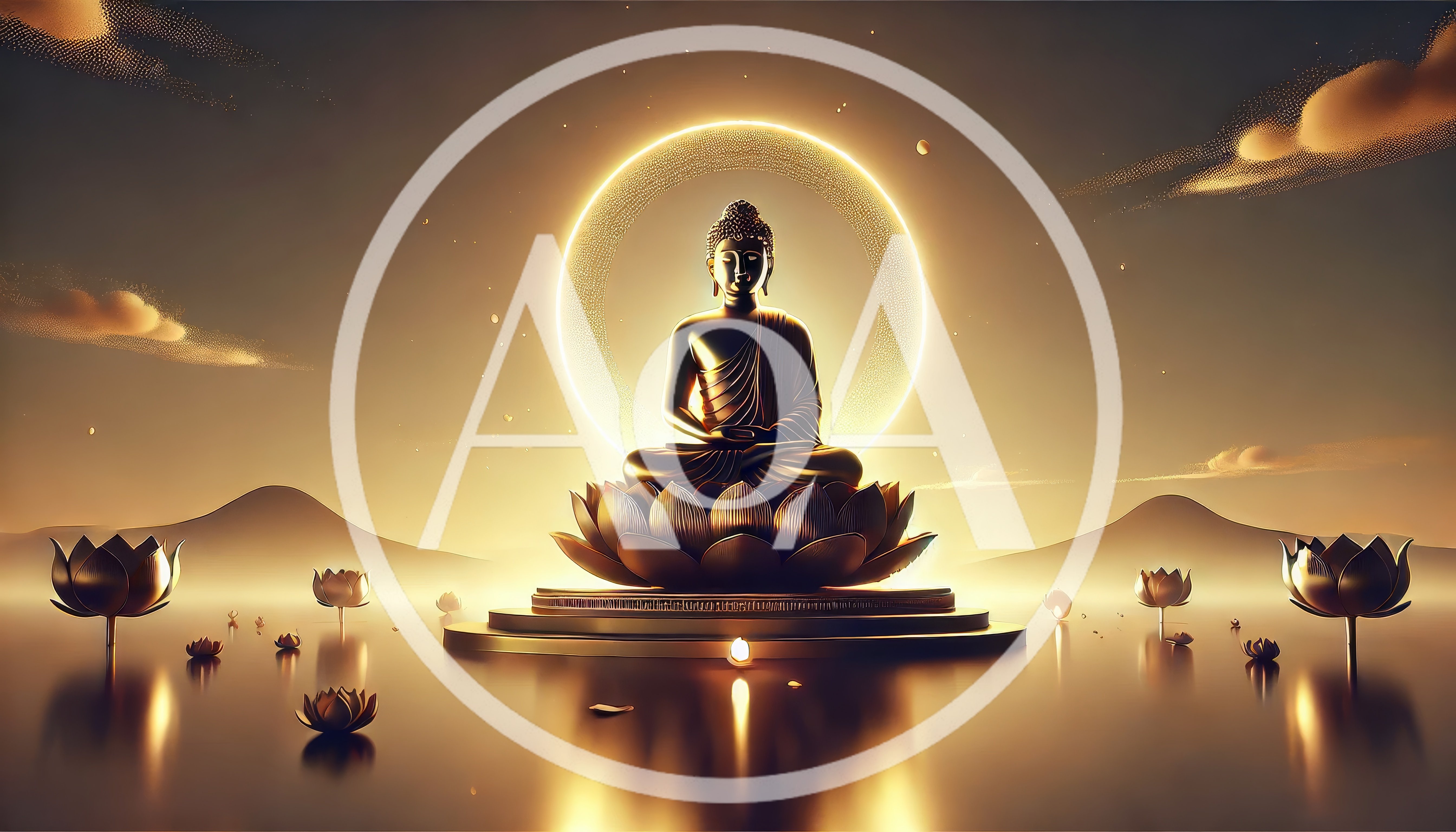 Golden Buddha Statue Meditating On A Lotus Throne