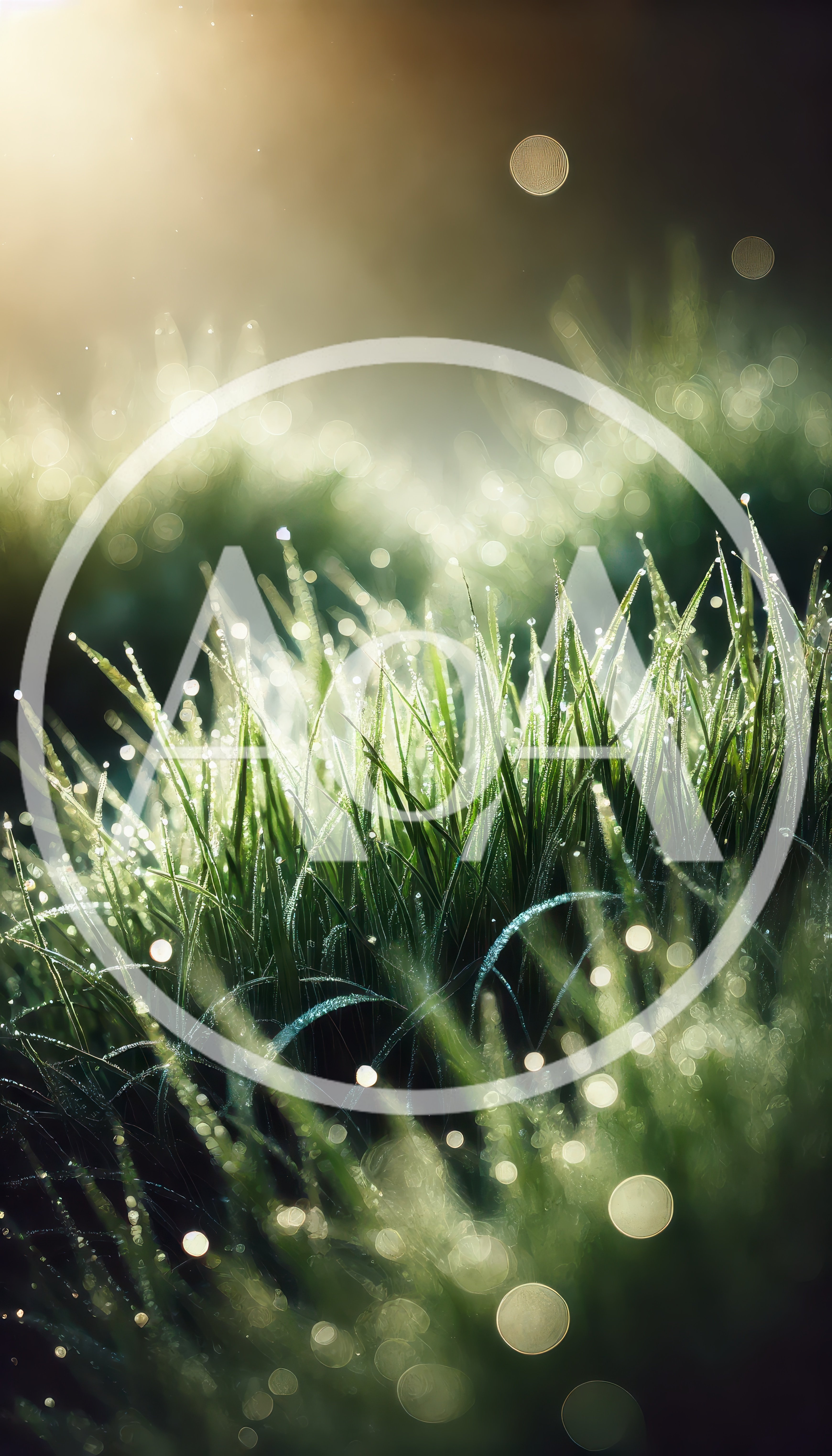 Dew Drops On Green Grass Blades At Sunrise