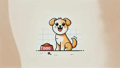 Cute Cartoon Dog Sitting Next To Food Bowl