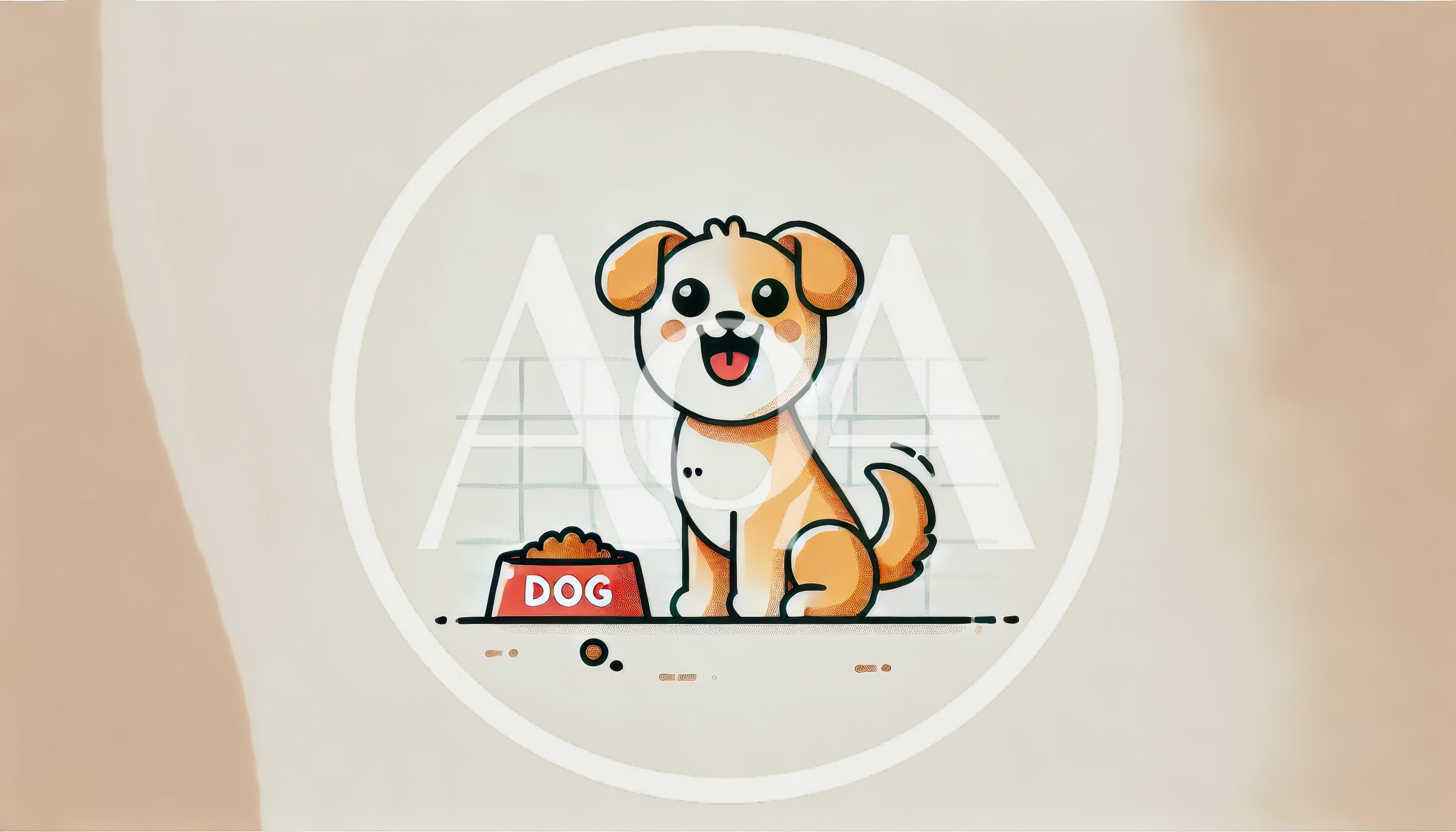Cute Cartoon Dog Sitting Next To Food Bowl