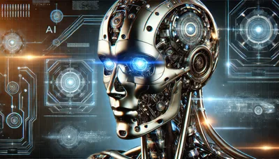 Futuristic Android Head With Glowing Digital Interface