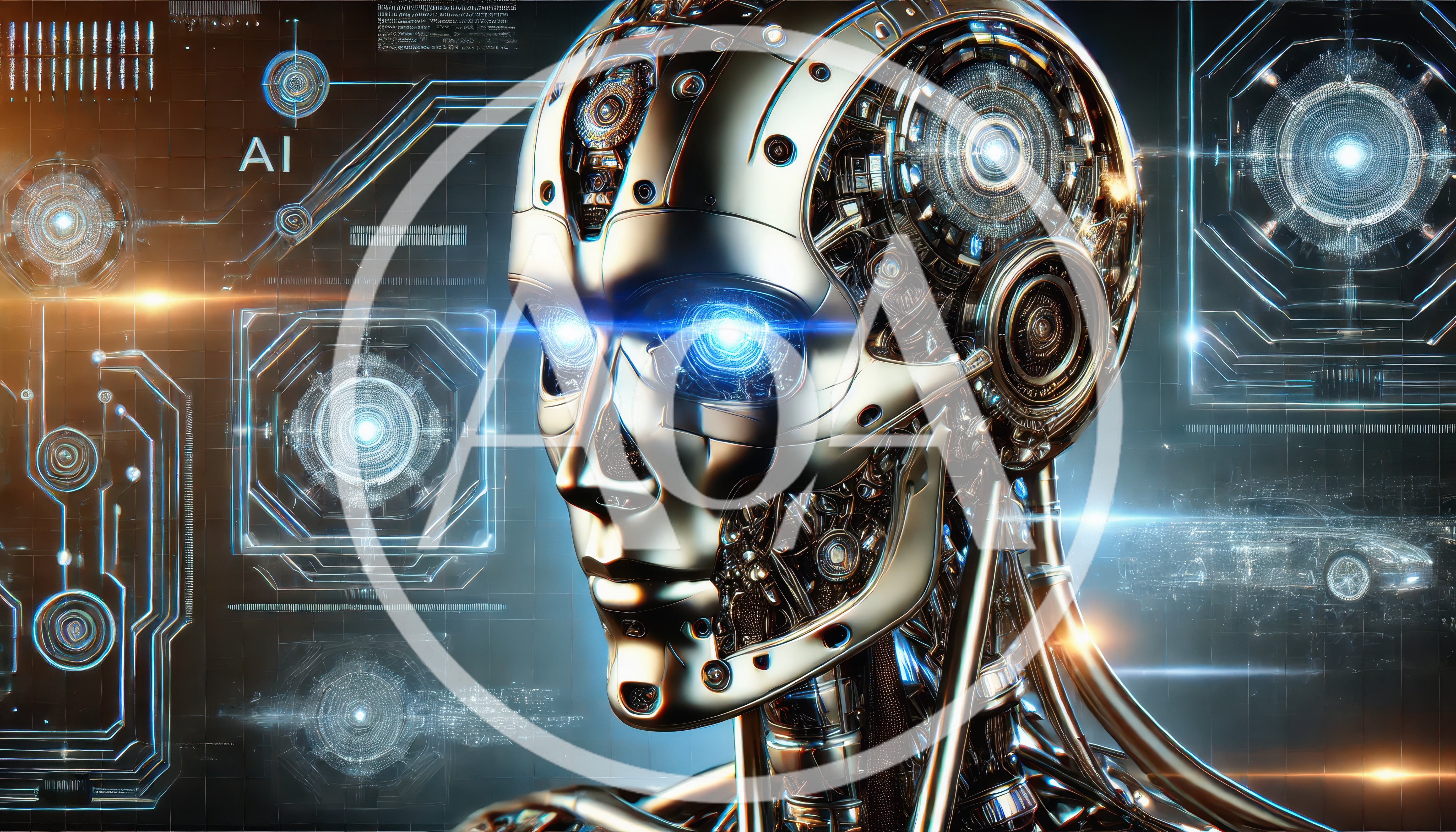 Futuristic Android Head With Glowing Digital Interface