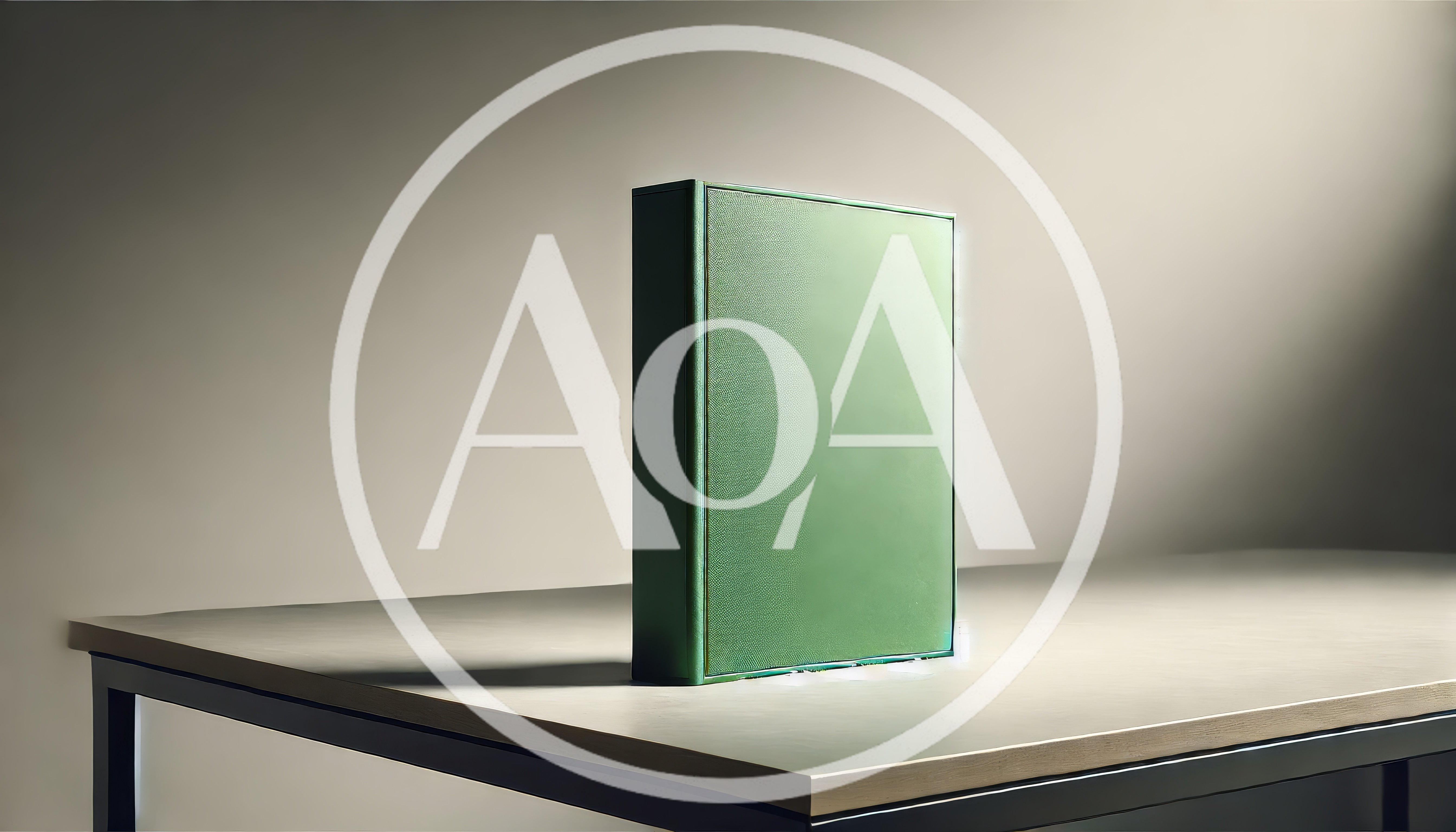 Green Leather Bound Book Standing On A Table