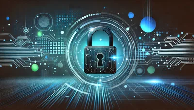 Digital Security Padlock With Cyber Circuitry Background