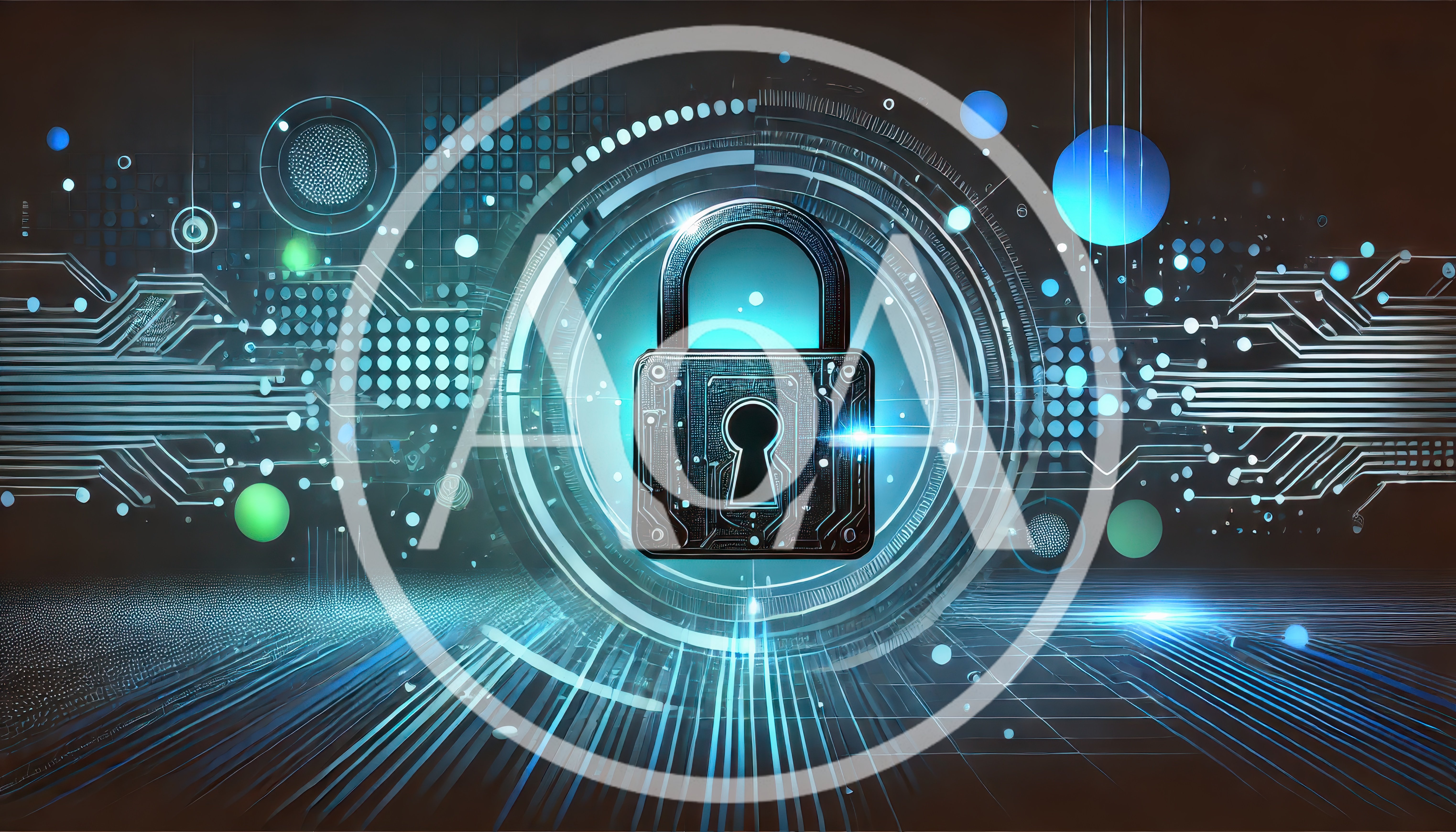 Digital Security Padlock With Cyber Circuitry Background