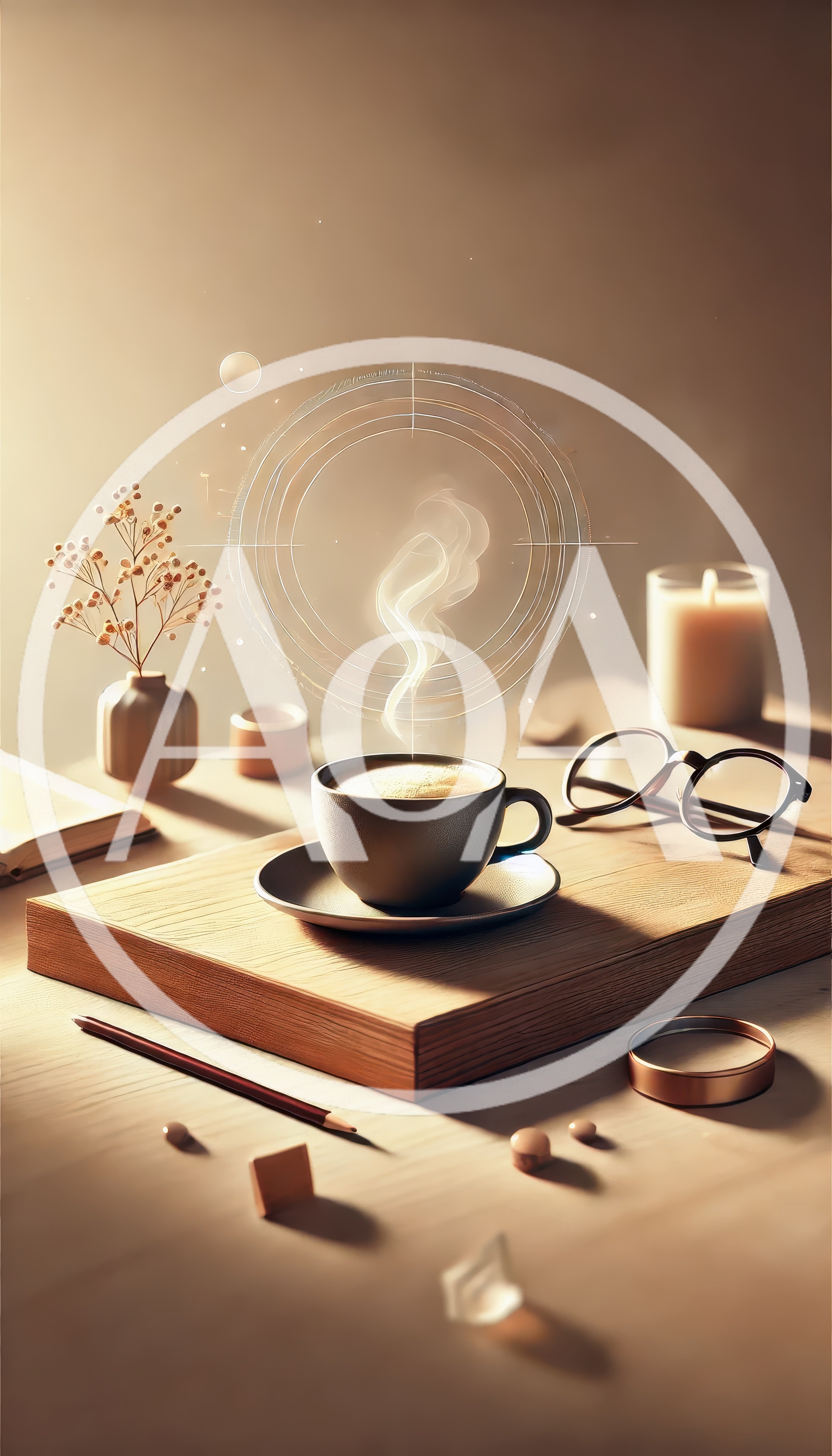Coffee Cup With Abstract Geometric Steam On Wooden Desk
