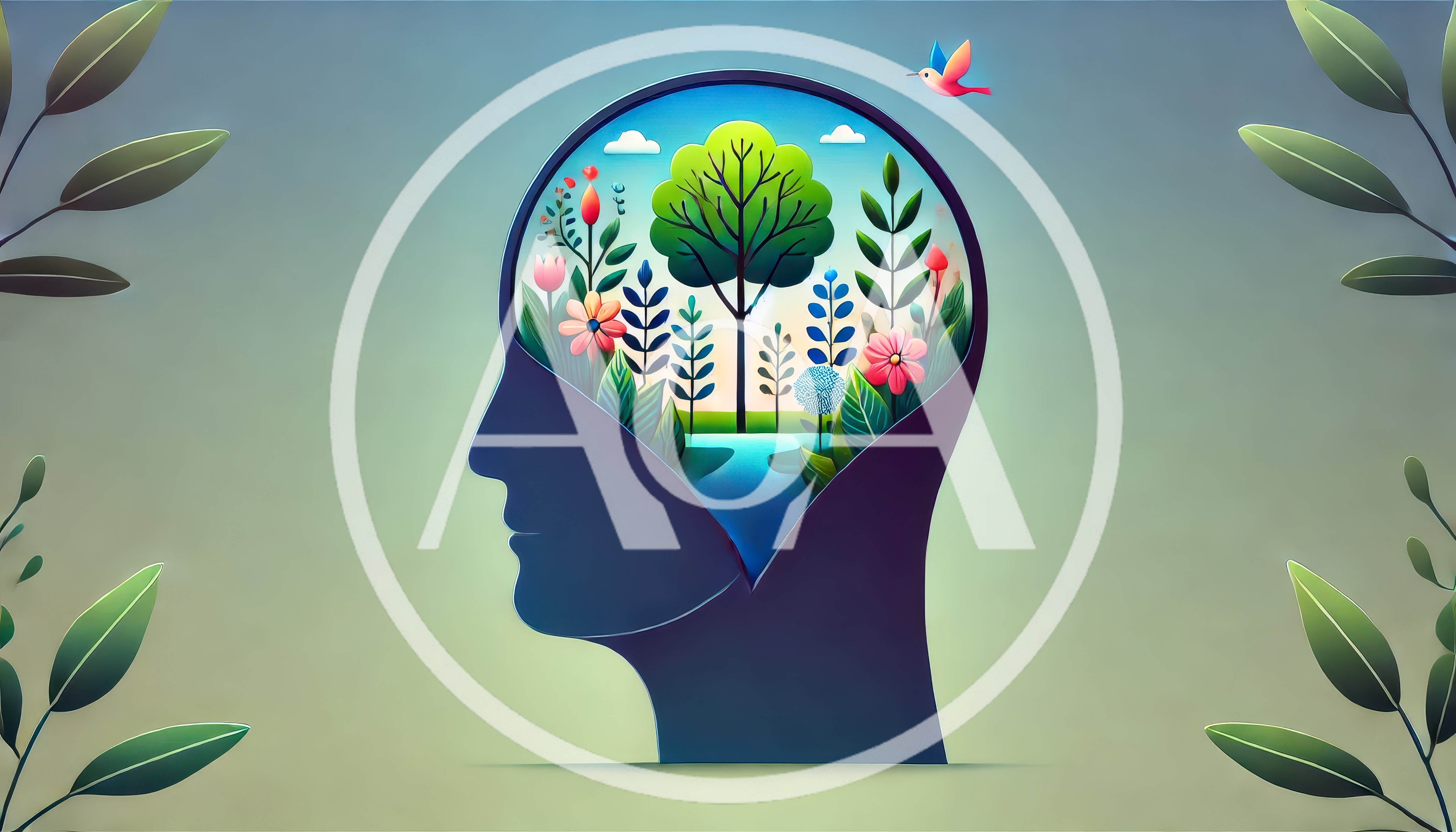 Conceptual Illustration Of A Human Head With Nature Inside