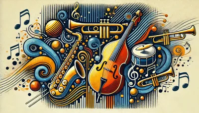Abstract Musical Instruments Composition With Jazz Elements