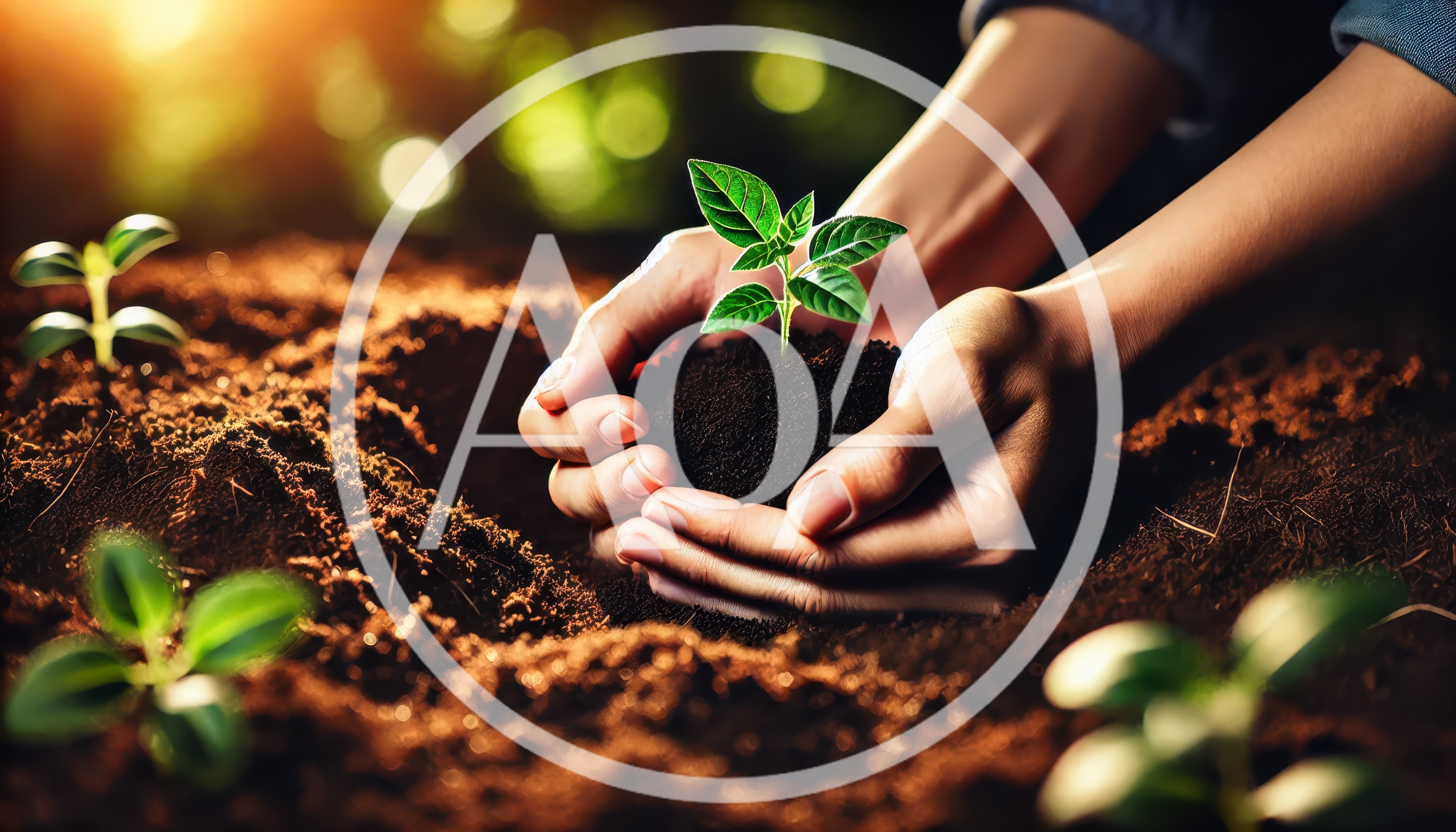Hands Planting A Small Green Seedling In Rich Soil