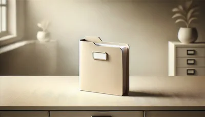 Beige File Folder Standing On A Desk