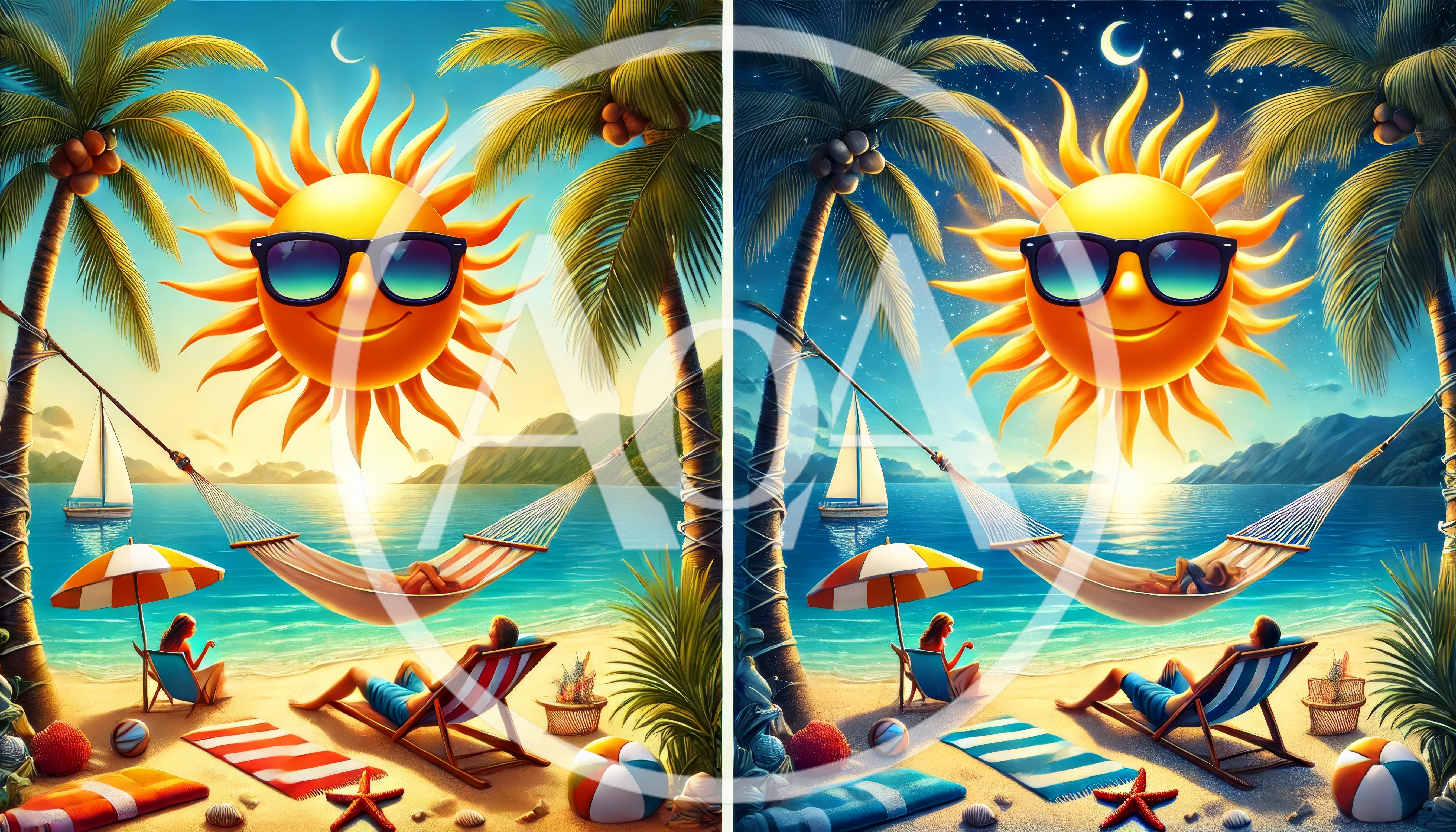 Split Screen Comparison Of Tropical Beach Vacation Scenes