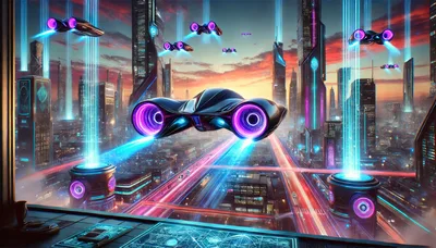Futuristic Flying Vehicles Over A Neon Cyberpunk Cityscape