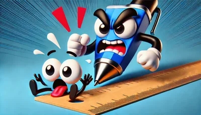 Angry Cartoon Pen Character Threatening A Small Blue Creature